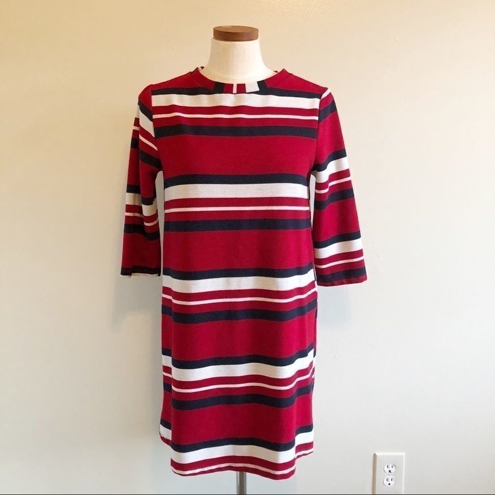 Zara Mock neck stripe stretch knit dress Large